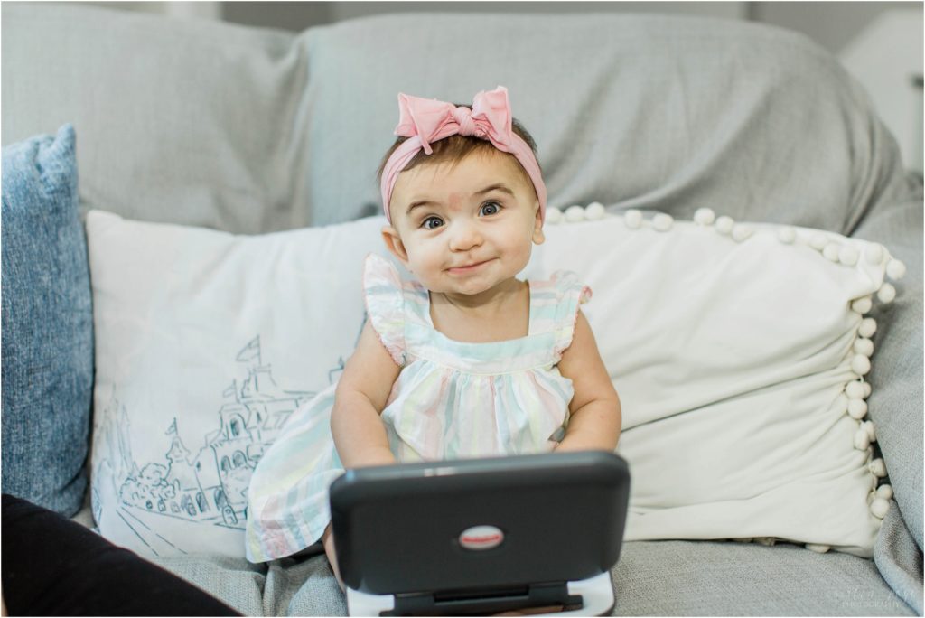 Baby girl using laptop