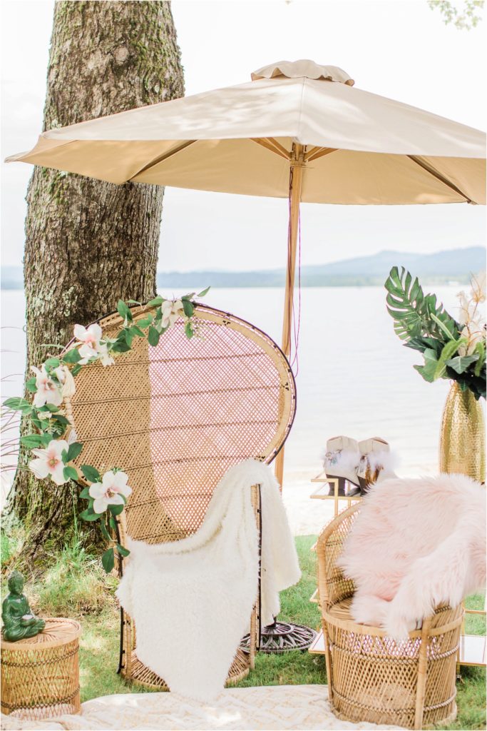 Summer bridal shower inspiration with wicker chairs