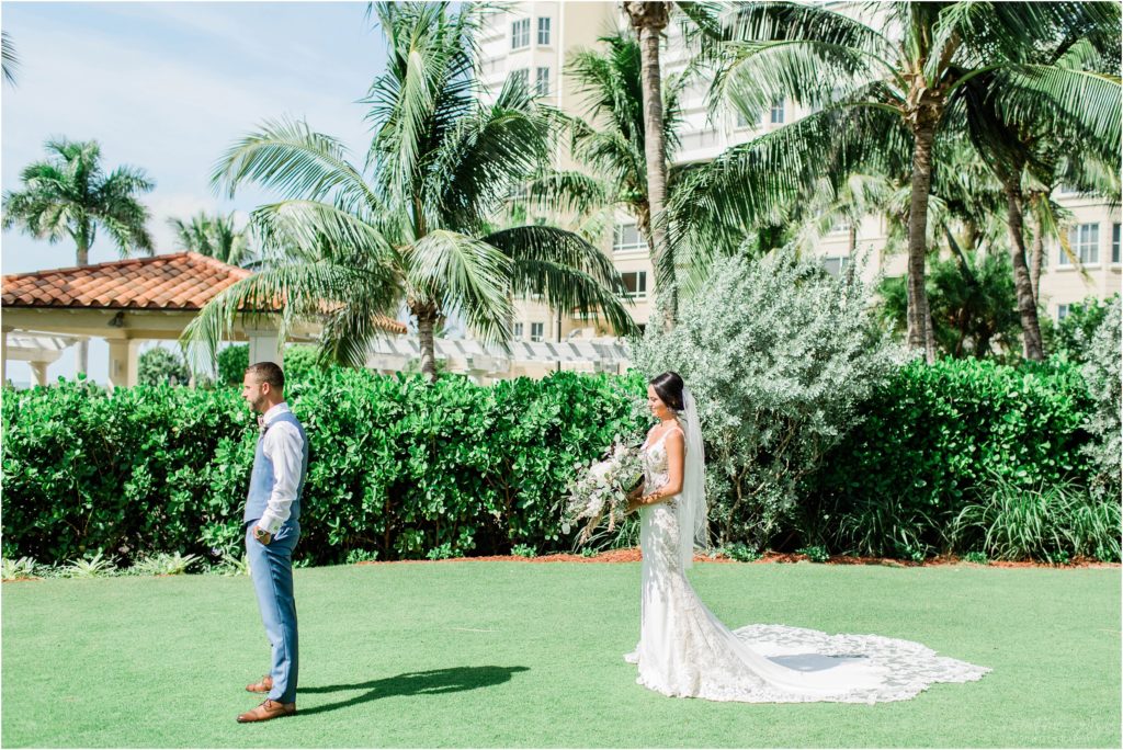 first look on lawn with palm trees