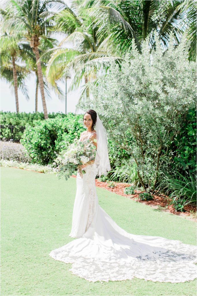 bridal portrait with palm trees