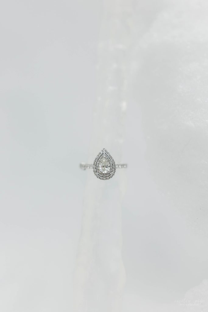 Pear shaped diamond ring on icicle