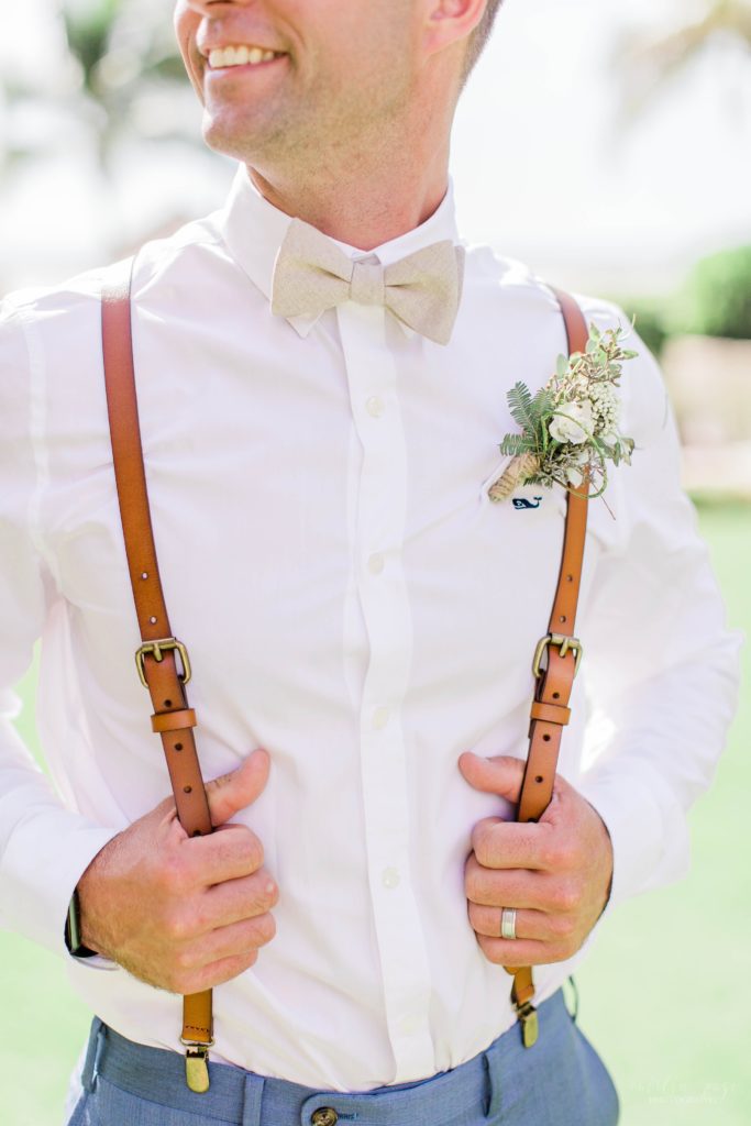 Groomsmen outfit with leather suspenders