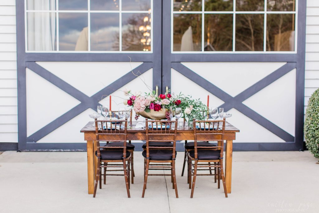 Romantic country style wedding reception tablescape at Mount Ida Farm in Charlottesville Virginia