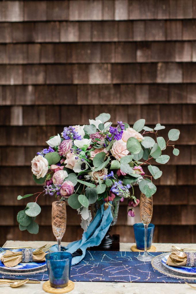 Styled elopement reception table with florals