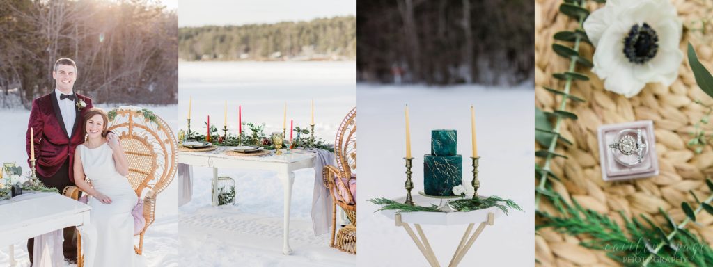 Winter styled shoot on frozen lake in Wolfeboro New Hampshire