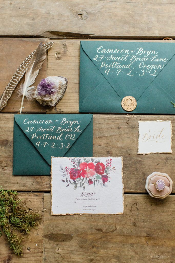 Forest inspired invitation suite in the woods