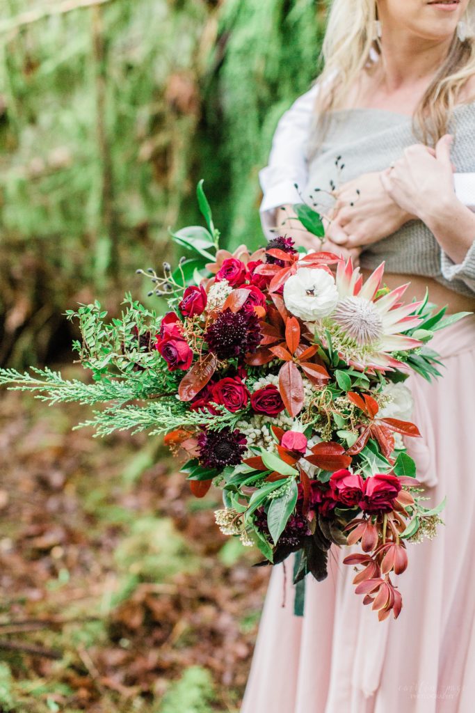 Textured romantic bouquet in the woods