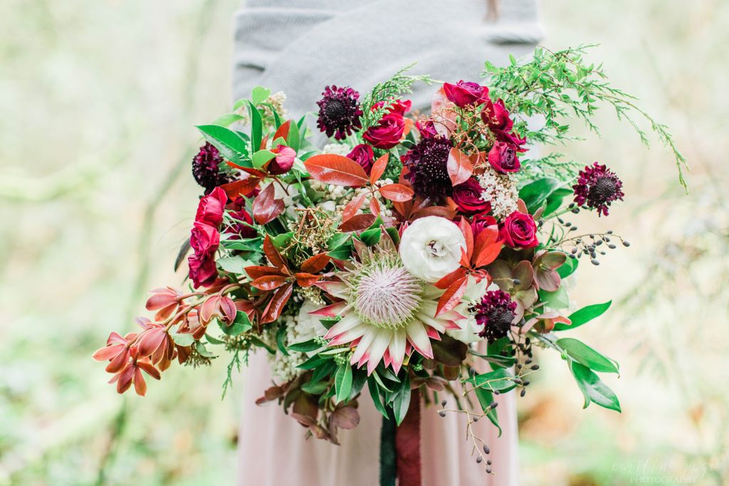 Textured romantic bouquet in the woods