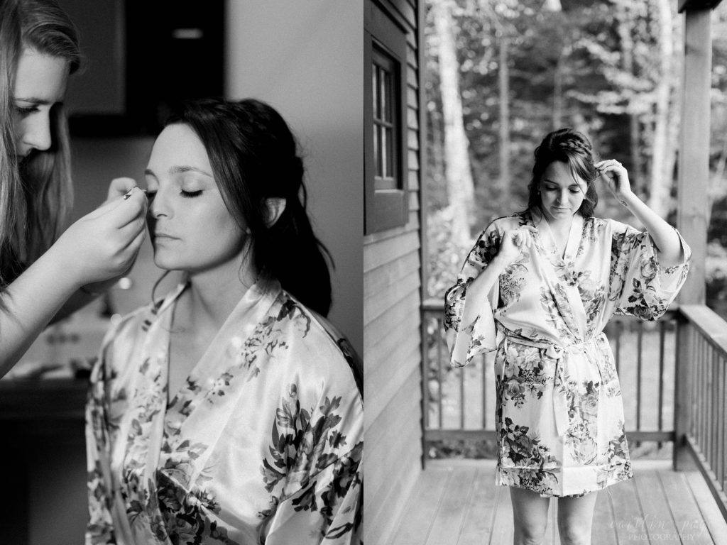 Black and white portraits of bride getting ready for her wedding