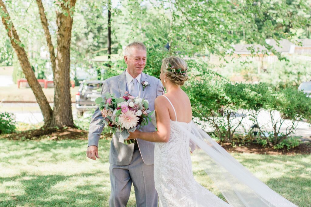 First look with bride's dad at Common Man Inn