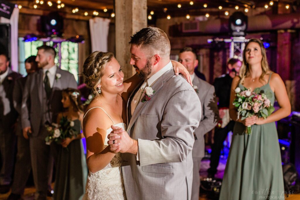 Bride and groom's first dance at the Barn on the Pemi
