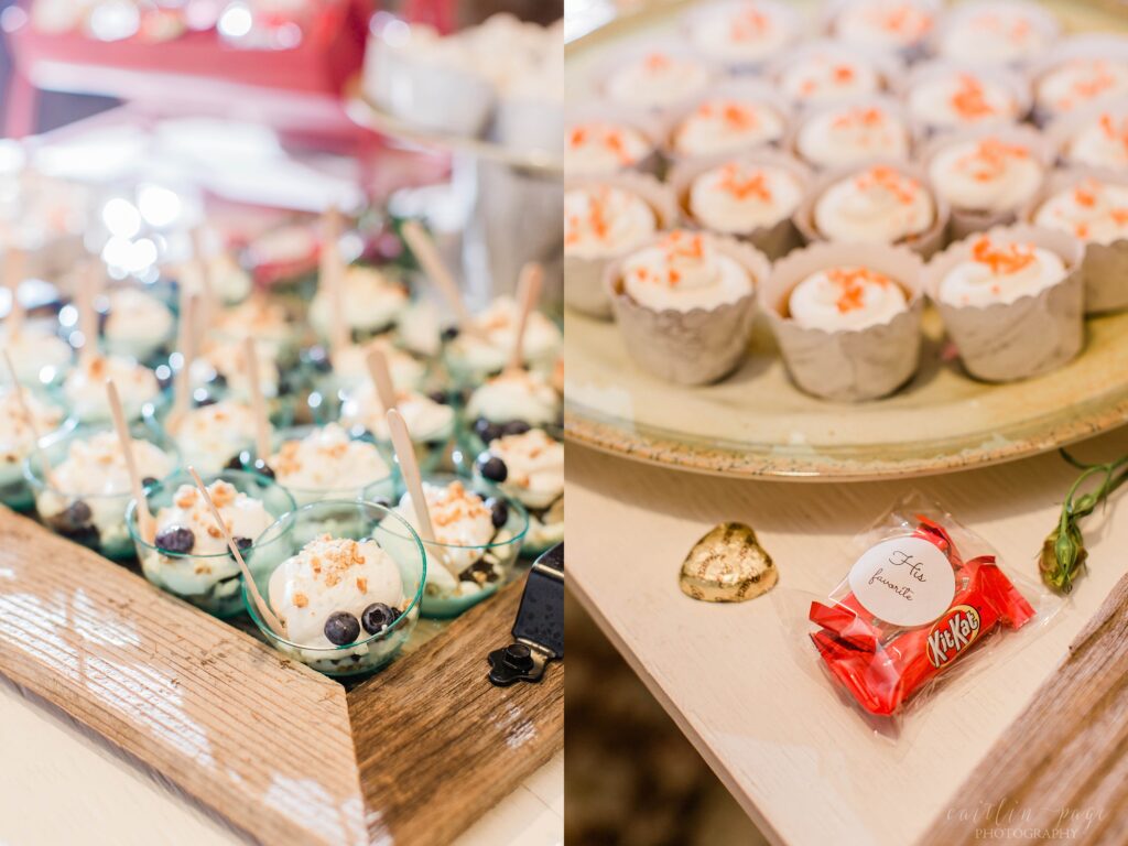 Wedding dessert table setup with cupcakes