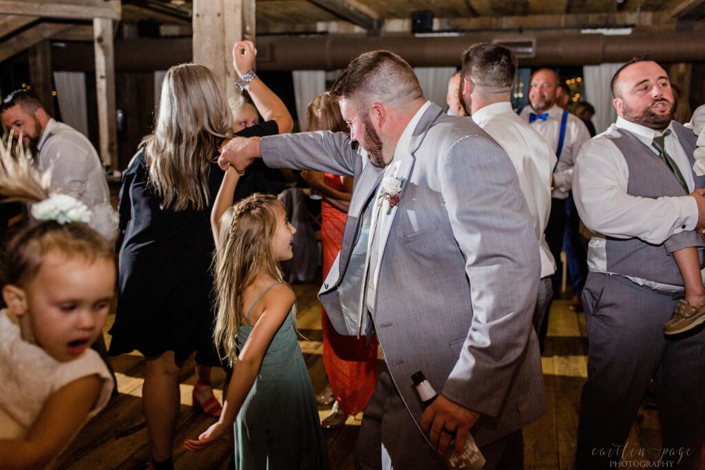 Dancing at wedding reception at the Barn on the Pemi