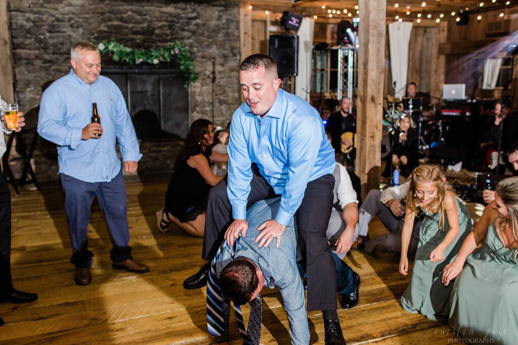 Dancing at wedding reception at the Barn on the Pemi