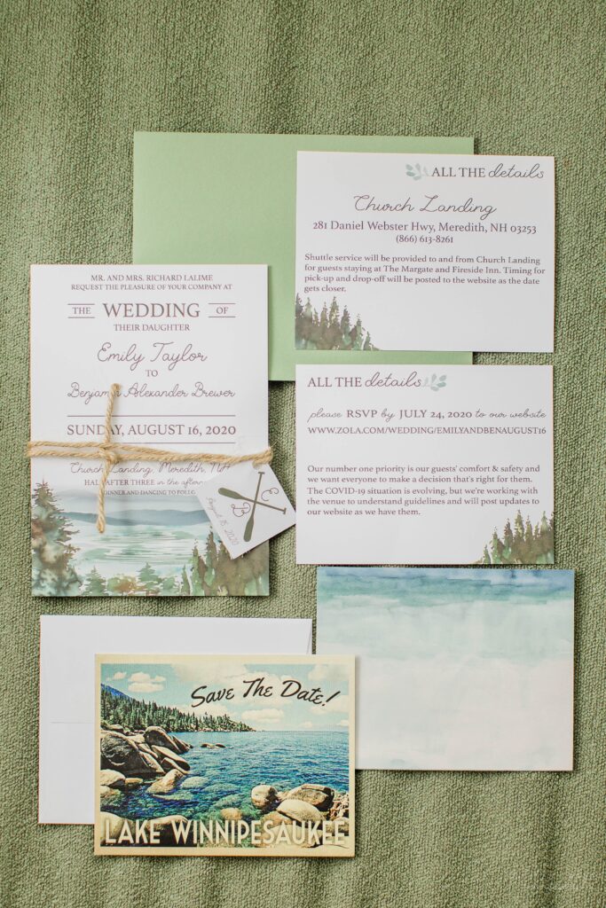 Lake themed wedding invitation suite