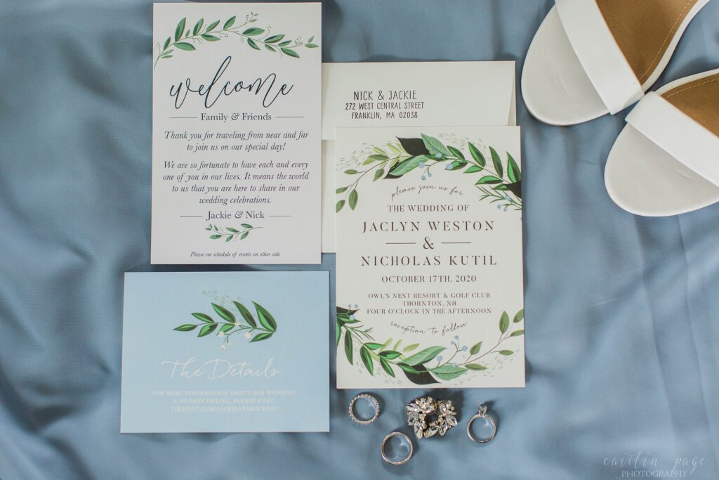 Wedding invitation suite with white Steve Madden shoes