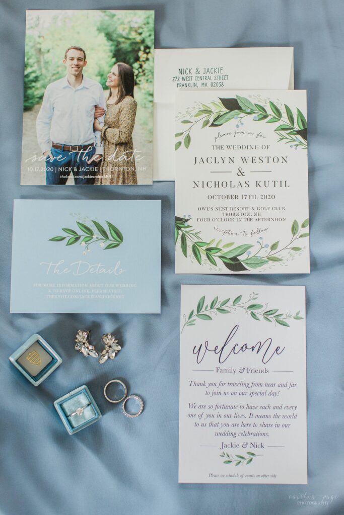 Wedding invitation suite with blueberry details
