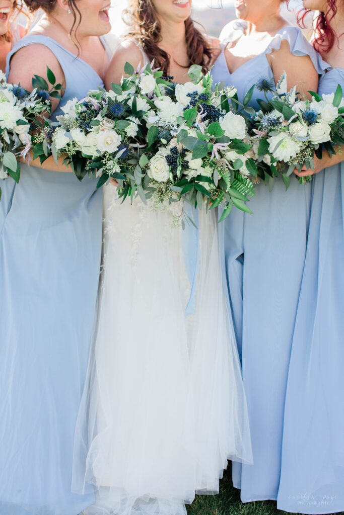 Textured wedding bouquets with hints of blue
