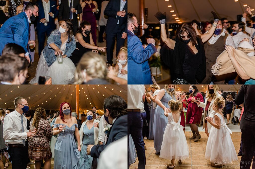 Guests dancing at wedding reception at Owl's Nest