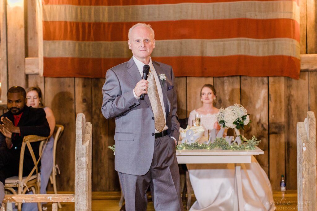Father of the bride giving toast to bride and groom