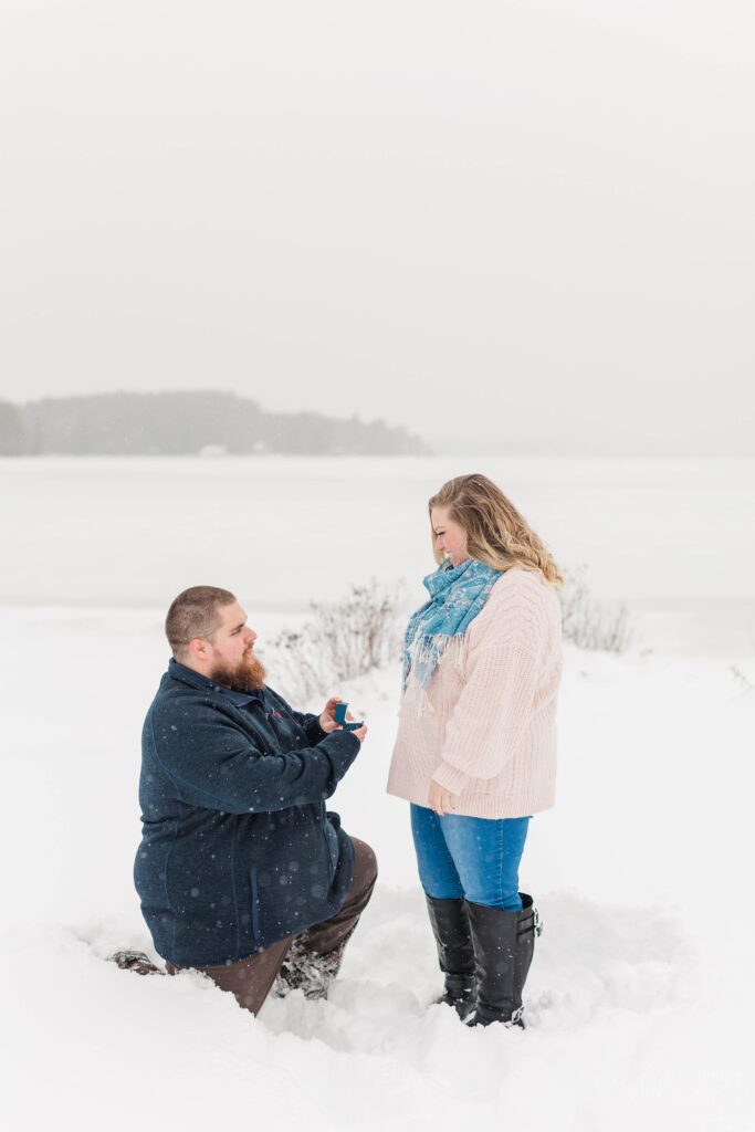 Snowy winter proposal at Lake Winnipesaukee