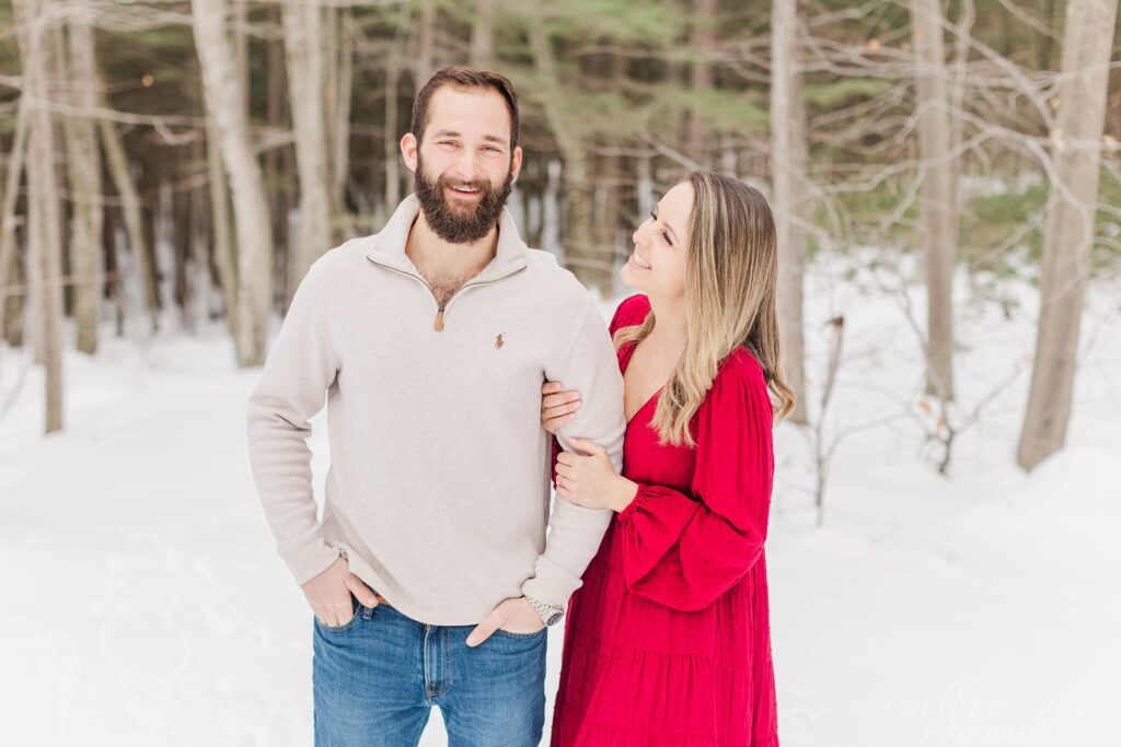 Snowy winter engagement session in Holderness