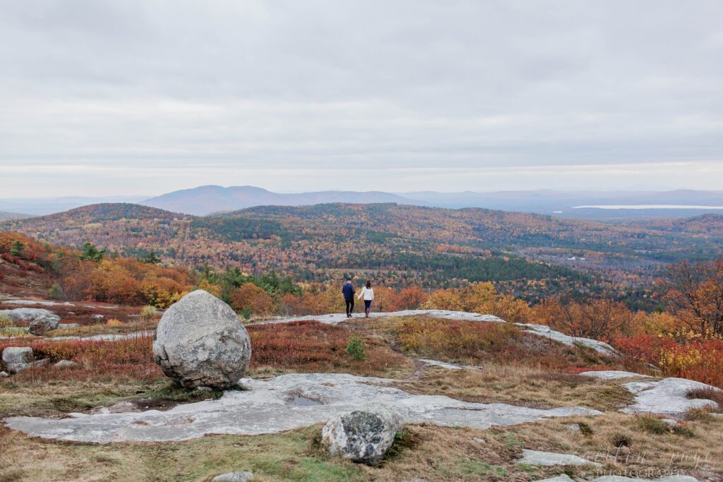 Couple standing on edge of mountain