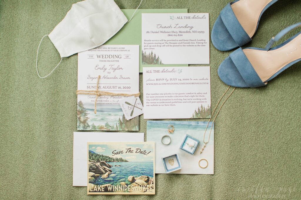 Wedding invitation suite with shoes and mask