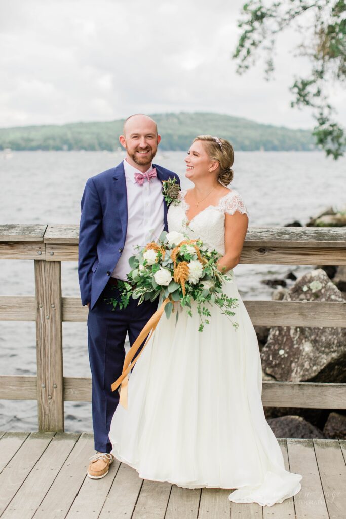 Bride and groom portrait on the lake