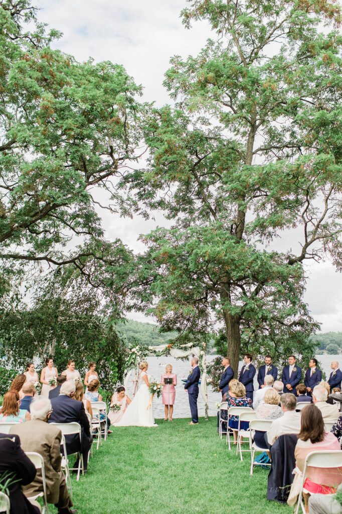 Wedding ceremony in front of lake