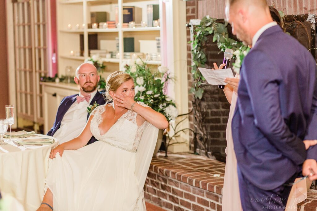 Bride crying during toast