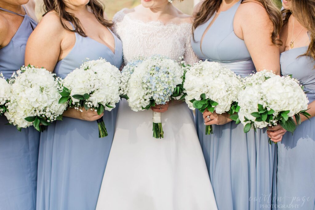 Blue and white hydrangeas wedding bouquets