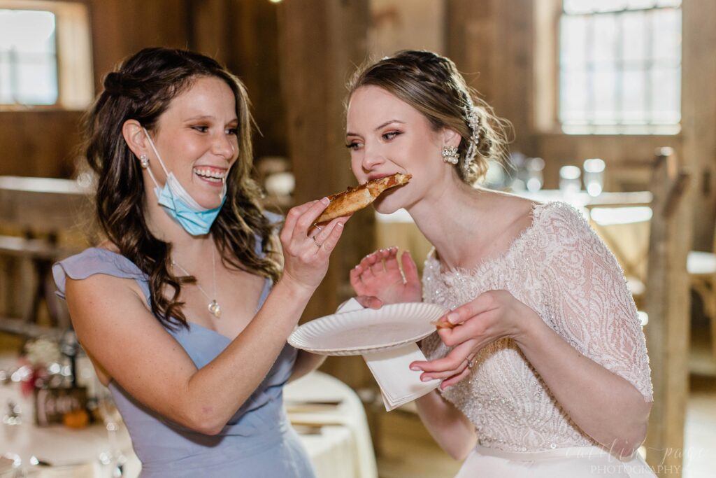 Bride eating pizza