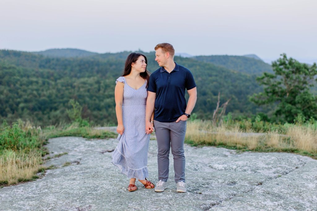 Summer mountaintop engagement session Foss Mountain