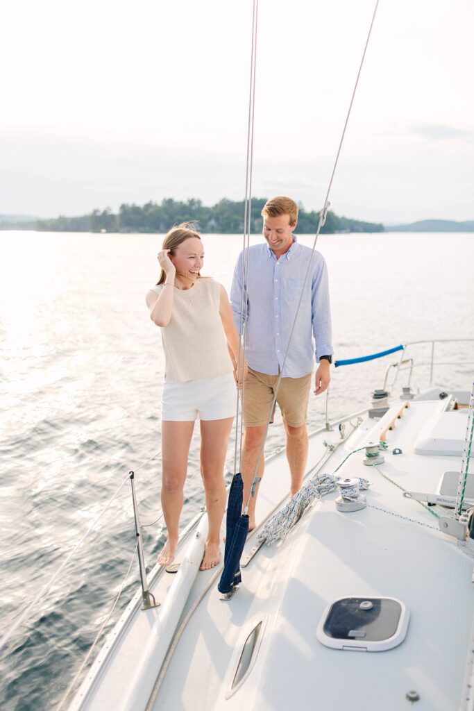 Lake Winnipesaukee Sailboat Engagement Photos New Hampshire Caitlin Page Photography