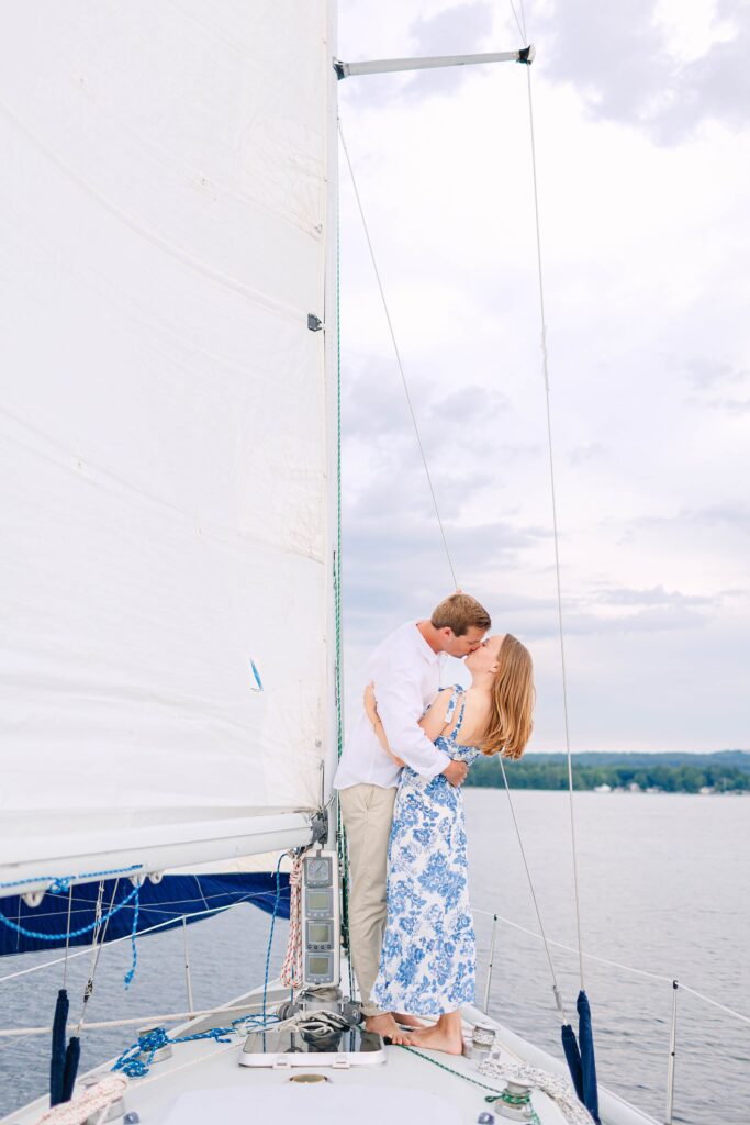 Lake Winnipesaukee Sailboat Engagement Photos New Hampshire Caitlin Page Photography