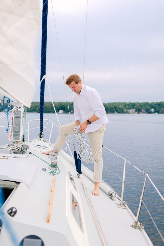 Lake Winnipesaukee Sailboat Engagement Photos New Hampshire Caitlin Page Photography