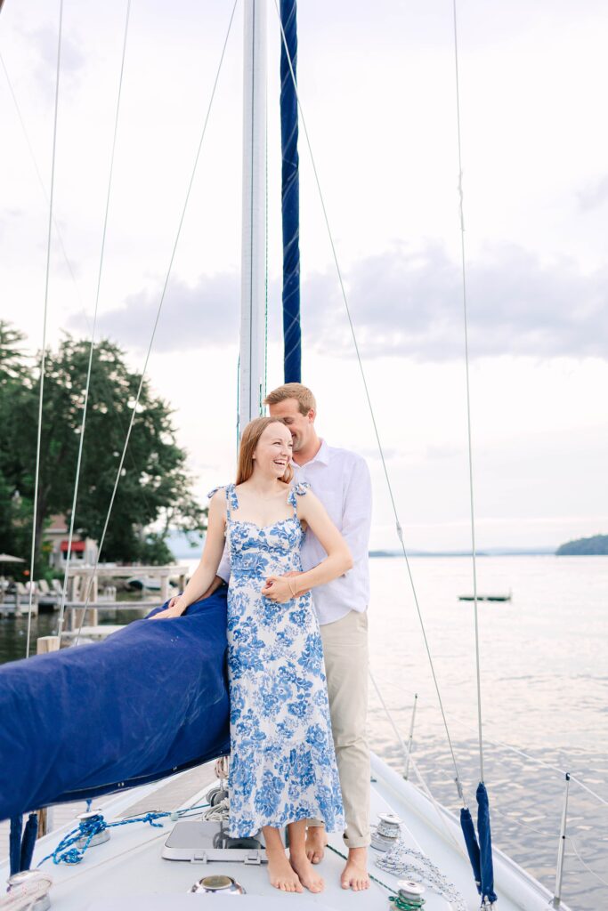 Lake Winnipesaukee Sailboat Engagement Photos New Hampshire Caitlin Page Photography